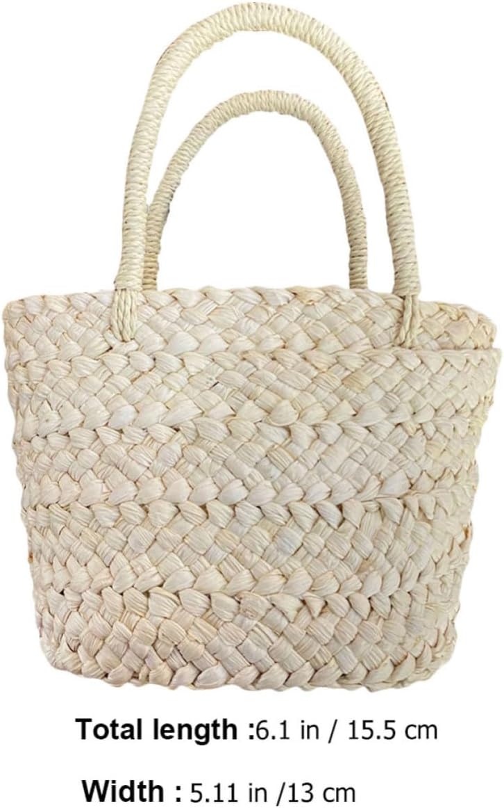 Natural Handwoven Corn Husk Basket with Strong Handmade Weaving, Delicate Fine Texture Storage Basket Suitable for Wedding Flower Girl or Home Decoration