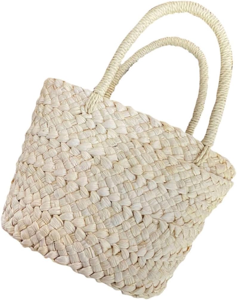 Natural Handwoven Corn Husk Basket with Strong Handmade Weaving, Delicate Fine Texture Storage Basket Suitable for Wedding Flower Girl or Home Decoration