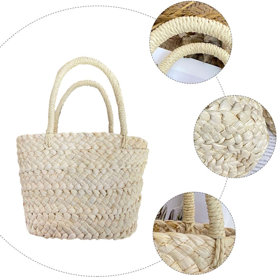 Natural Handwoven Corn Husk Basket with Strong Handmade Weaving, Delicate Fine Texture Storage Basket Suitable for Wedding Flower Girl or Home Decoration