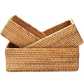 Rattan Bread Basket, Hand Woven Fruit Basket, Wicker Serving Basket Bowl, Decorative Baskets for Kitchen Counter Organizing, Set of 3 (Wave)