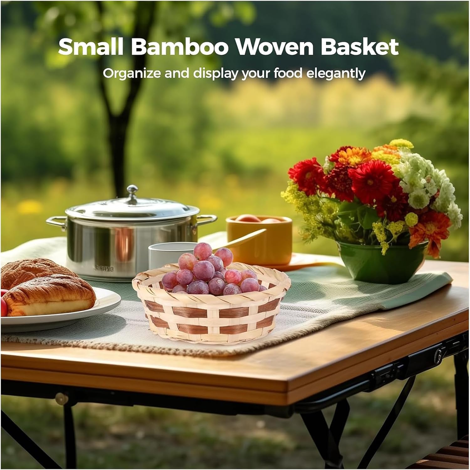 10Pcs Round Gift Baskets, Bamboo Bread Bin, Bread Baskets for Table, Natural Handmade Bamboo Fruit Basket for Shop Supermarket Restaurant Display Decor Home Storage