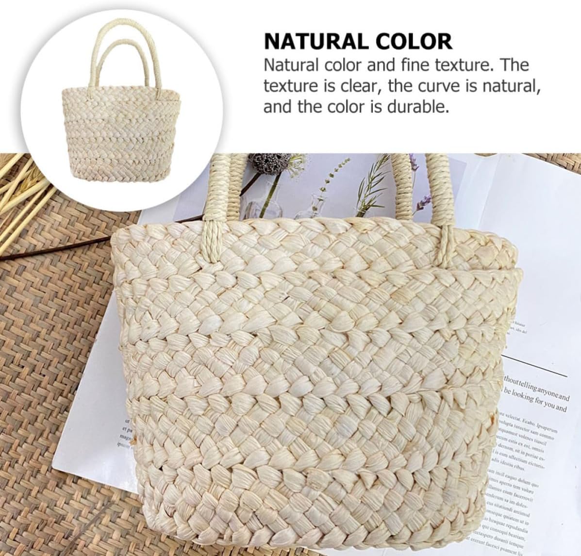 Natural Handwoven Corn Husk Basket with Strong Handmade Weaving, Delicate Fine Texture Storage Basket Suitable for Wedding Flower Girl or Home Decoration