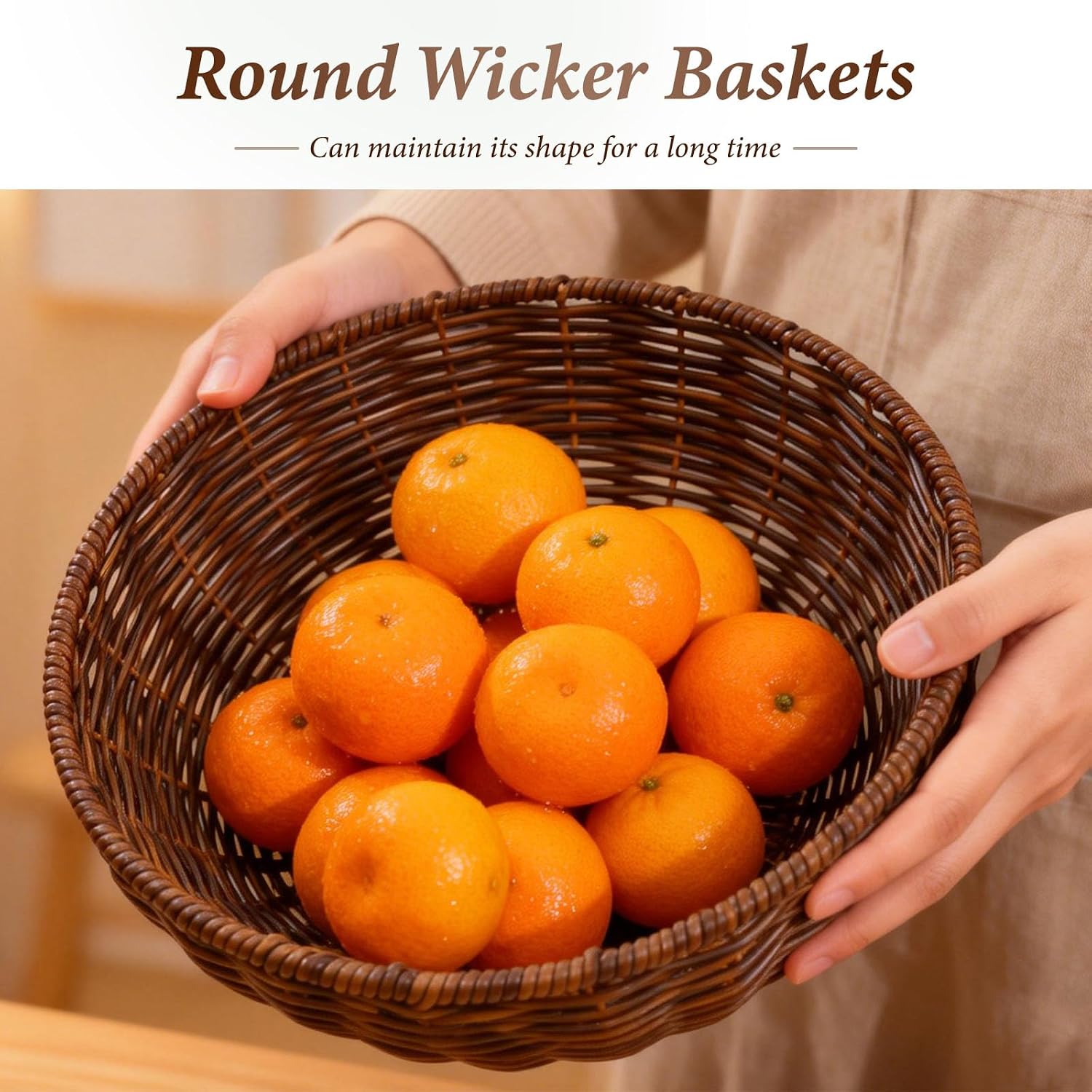 3Pcs Handwoven Bread Wicker Baskets,Stackable Round Versatile Food Serving Bowl Fruit Vegetable Storage Basket for Kitchen Counter Dining Table and Decor