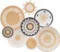 8 Pcs Boho Wall Decor, 12 Inch Rattan Wall Decor Round Handmade Hanging, Rattan Woven Wall Basket Decor for Living Room, Rustic Flat Elegant, Farmhouse, Bedrooms, Table Settings, Kitchen Home