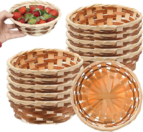 10Pcs Round Gift Baskets, Bamboo Bread Bin, Bread Baskets for Table, Natural Handmade Bamboo Fruit Basket for Shop Supermarket Restaurant Display Decor Home Storage